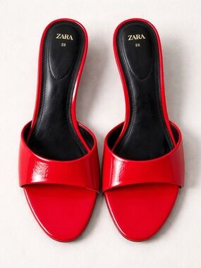 ZARA Red Patent Mule Heels | Kitten Heel | Size 38 | Statemement Shoes